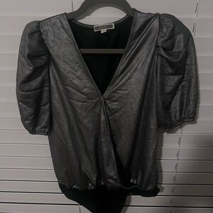 Pleione Shimmering Silver Puff Sleeve Bodysuit